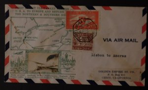 1939 Lisbon to Azores Portugal USA PAA First Flight Cover FFC Crosby Cachet