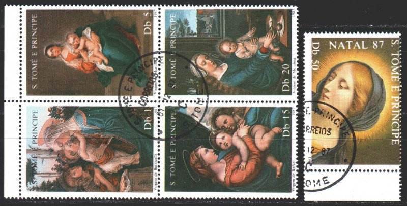 Sao Tome and Principe. 1987. 1021-24. Madonna in paintings, religion. USED.