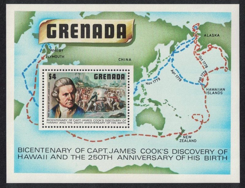 Grenada Captain James Cook Hawaii Map MS 1978 MNH SC#899 SG#MS974