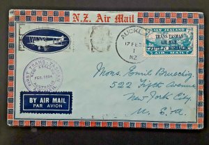 1934 Auckland New Zealand To New York New York 1st Trans-Tasman Airmail Cover