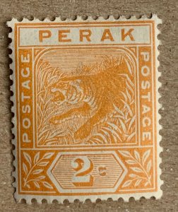 Perak 1895 2c orange Leaping Tiger, unused. Scott 44, CV $1.10. SG 63