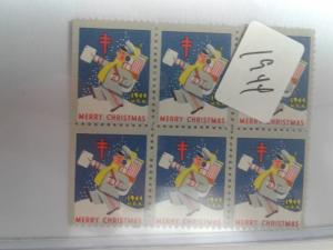 1944 CHRISTMAS SEAL BLOCK OF 6 MINT NEVER HINGED GEM !! GREAT FIND !!