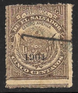 EL SALVADOR 1904 5c ARMS Municipal Revenue Ross M87 VFU
