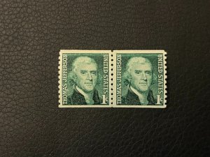 Scott 1299, the 1968 1¢ Thomas Jefferson Coil line pair- MNH, stock photo