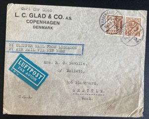 1941 Copenhagen Denmark Airmail Censored Cover To Seattle WA USA