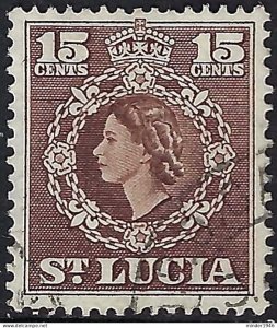 ST LUCIA 1957 QEII 15c Brown SG180a FU