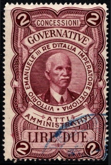 1940 Italy Revenue 2 Lire Government Concessions Administrative Acts Used