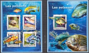 Central African Republic 2017 Marine Life Fishes I sheet + S/S MNH