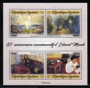 TOGO 2023 80th MEMORIAL ANNIVERSARY OF EDVARD MUNCH PAINTINGS SHEET MINT NH