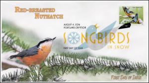 2016, Songbirds in Snow, Red-Breasted Nuthatch, DCP, FDC, 16-244