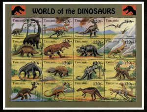 Tanzania 1994 - World of the Dinosaurs - Sheet of 16 stamps - Scott 1250 - MNH