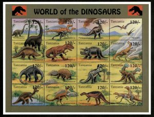 Tanzania 1994 - World of the Dinosaurs - Sheet of 16 stamps - Scott #1250 - MNH