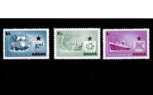 Ghana 1957 - Black Star Ships - Set of 3 Stamps - Scott #14-16 - MNH