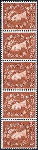 S41c 2d Light Red Brown Crowns Wmk U/M Strip 5 with Retouched Left 2