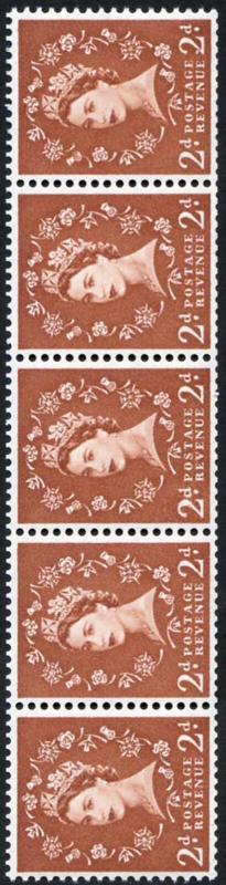 S41c 2d Light Red Brown Crowns Wmk U/M Strip 5 with Retouched Left 2