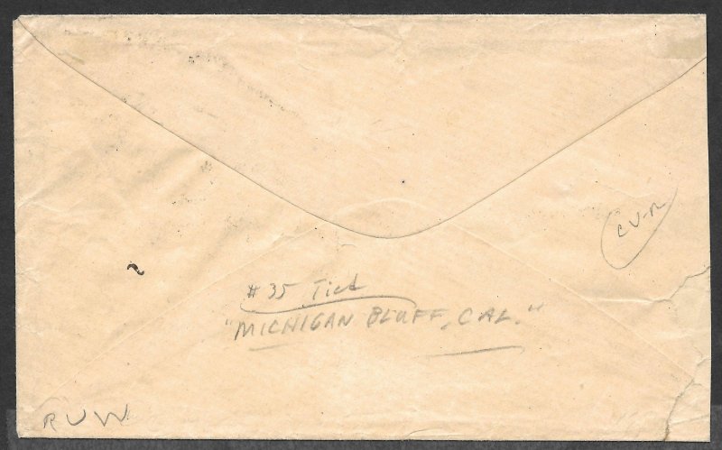 Doyle's_Stamps: Michigan Bluff, CA, to Maine Postal History #35 on Cover