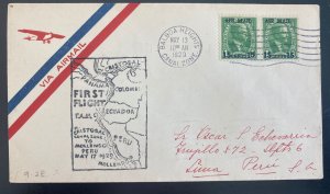 1929 Balboa Canal Zone First Flight Airmail Cover FFC To Lima Peru