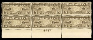 United States, Air Post #C8 Cat$45, 1926 15c olive brown, plate block of six,...