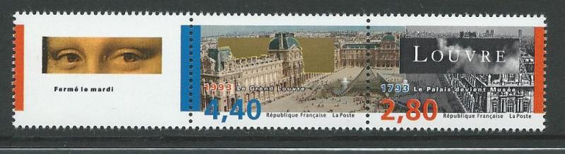 France 2397a 1993 200th Louvre pair with tab MNH