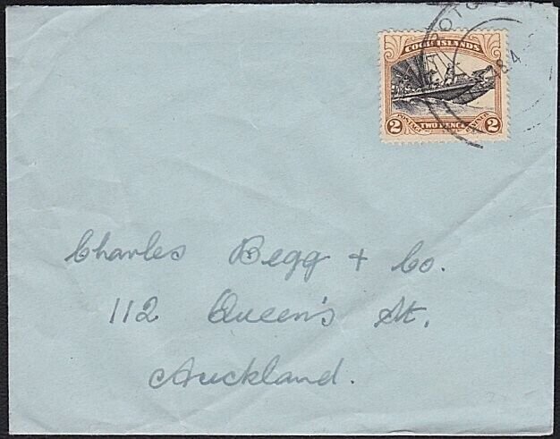 COOK ISLANDS 1948 commercial cover with 2d Rarotonga to Auckland...........B5059