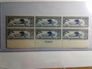 SCOTT # C 10 AIR MAIL PLATE BLOCK OF 6 MNH GREAT CENTERING / NICE PLATE # 19,000