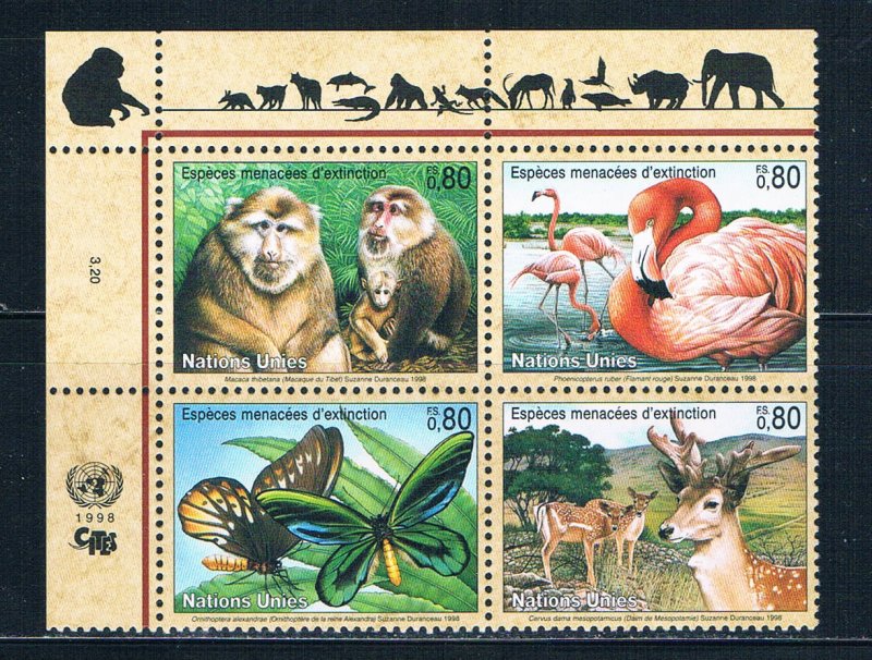 UN Geneva 321a MNH blk 4 Endangered Species 1998 (U0375)