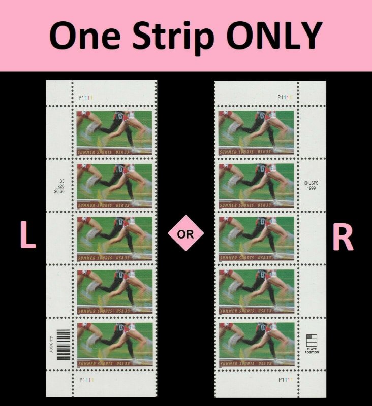 US 3397 Summer Sports 33c plate strip P1111 (5 stamps) MNH 2000