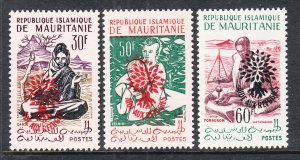 Mauritania 129,130,132 Type II Overprint Footnoted MNH VF