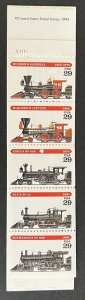 US Stamp, Bklt Pane of 5, Scott #2847a, 29c Locomotives, MNH OG, CV $3.25