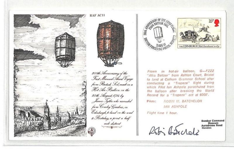 GB First Aerial Voyage from British Soil Hot Air Balloon Cover PTS 1984 BK188