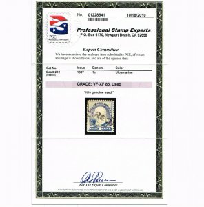 EXCEPTIONAL GENUINE SCOTT #212 USED ABNC PSE CERT GRADED VF-XF 85 100% SOUND 