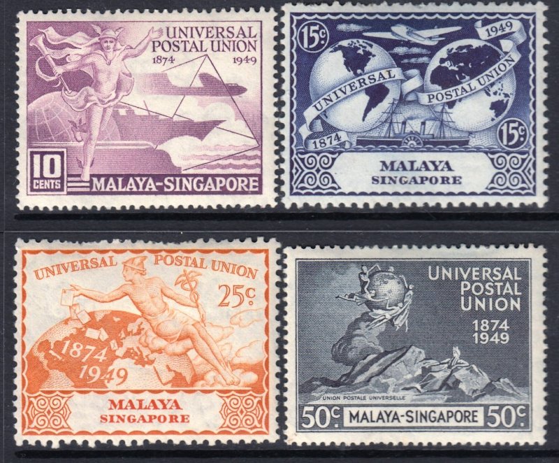 Malaya - Singapore 1949 UPU (Universal Postal Union) Anniversary Mint MH Set