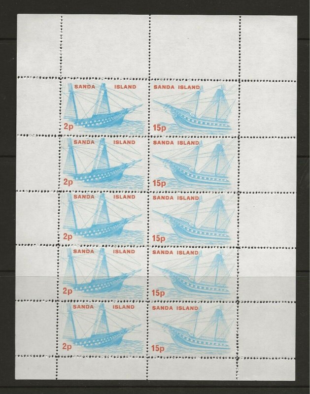 Cinderella GB Local Sanda Is 2p & 15p ship  sheet of 10 ungummed MNH   