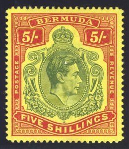 Bermuda 1942 KGVI 5s dull yellow-green & red/yellow (p14¼-CH) MLH. SG 118b.