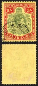 Bermuda SG118b KGVI 5/- Pale Green and Red/yellow Line Perf 14.25 (Ref 19)