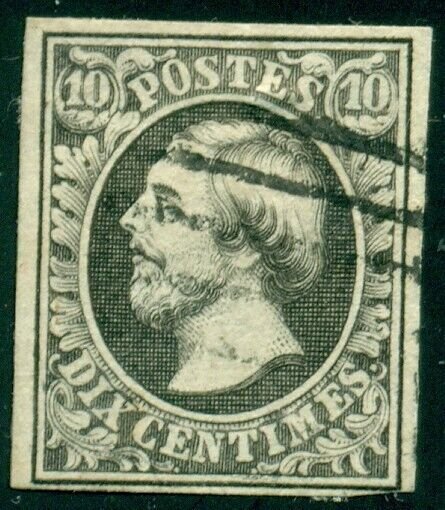 LUXEMBOURG #1, 10c gray black, used, 4 margins, VF, Scott $55.00