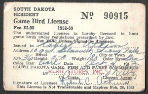 Doyle's_Stamps: Signed, Used #RW19 Federal Duck Stamp of 1952 on License