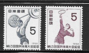 Japan Scott 657-58 Unused VLHOG - 1958 13th National Athletic Meet - SCV $0.50