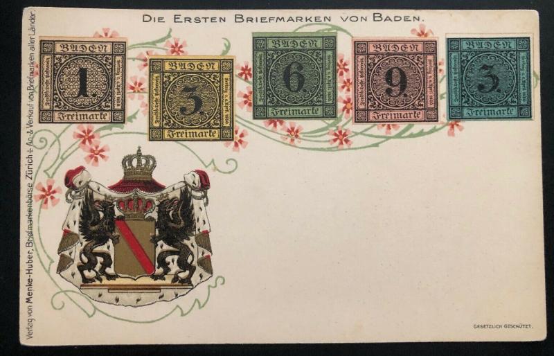 Mint Baden Germany Postcard Early Stamp on Stamp