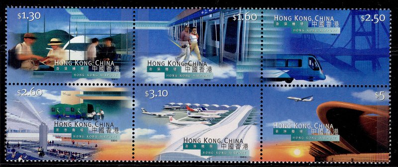 HONG KONG QEII SG924a, 1998 Hong Kong intl airport block of 6, NH MINT.