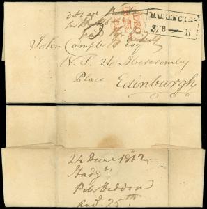 DEC 25, 1812 Christmas Day PMK, HADDINGTON ENGLAND BOX w Mile Marker, FLS, Encl!