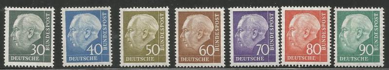 GERMANY 755-761, MINT HINGED, HEUSS TYPE OF 1954