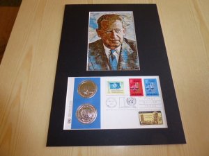 Dag Hammarskjold UN Art Postcard and FDC mount matte size A4