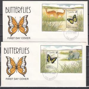 Gambia, Scott cat. 844-845. Butterfly s/sheets. 2 First day covers. ^