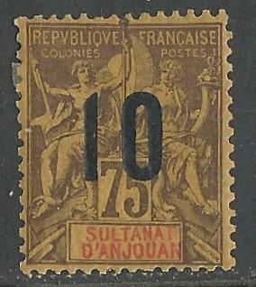 Anjouan # 29  Numeral Overprint  10c on 75c   (1) VF Unused