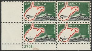 US 1232 Statehood West Virginia 5c plate block LL 27511 MNH 1963 