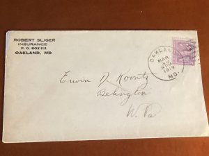 3/30/1919 Oakland MD cover #537 early use of this stamp sent to Belington W. VA