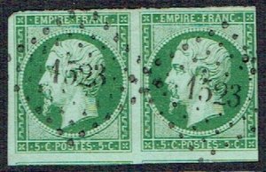 FRANCE 1860 Napoleon Empire 5c green on bluish - 37243
