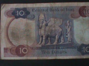 IRAQ-CENTRAL BANK OF IRAQ-10 DINARS CIRCULATED VERY OLD-ANTIQUE BANK NOTE-VF