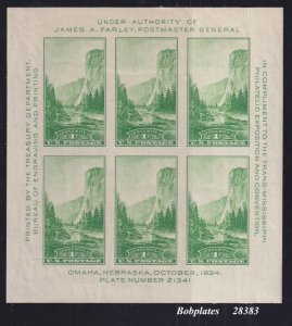 BOBPLATES #751 Trans Miss Yosemite Souvenir Sheet of 6 21341 VF H SCV=$10